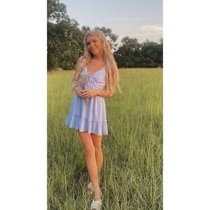 Love Tree Woven Solid Cami Cutout Smocked Peplum Dress-MEDIUM